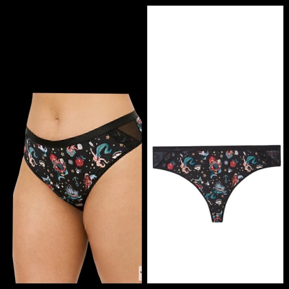 6X 30W Torrid Black Second Skin Mid Rise Thong Panty Tattoo Mermaid Lingerie Mes
